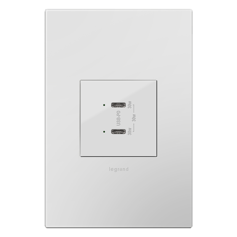 LEGRAND ARUSB30PDW4 ADORNE  Ultra-Fast Plus Power Delivery USB Type-C/C Outlet Module, White