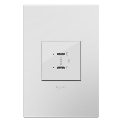 LEGRAND ARUSB30PDW4 ADORNE  Ultra-Fast Plus Power Delivery USB Type-C/C Outlet Module, White