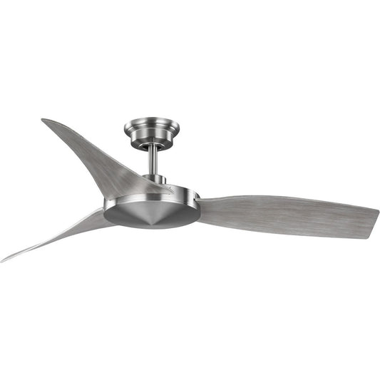 PROGRESS LIGHTING P250071-009 Spicer Collection 54" Three-Blade Grey Weathered Wood/Brushed Nickel Indoor/Outdoor DC Motor Contemporary Ceiling Fan in Brushed Nickel