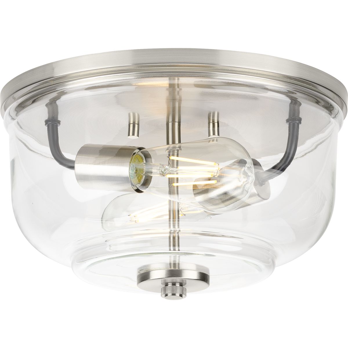 PROGRESS LIGHTING P350205-009 Brushed Nickel Rushton Collection Two-Light Brushed Nickel and Clear Glass Industrial Style Flush Mount Ceiling Light