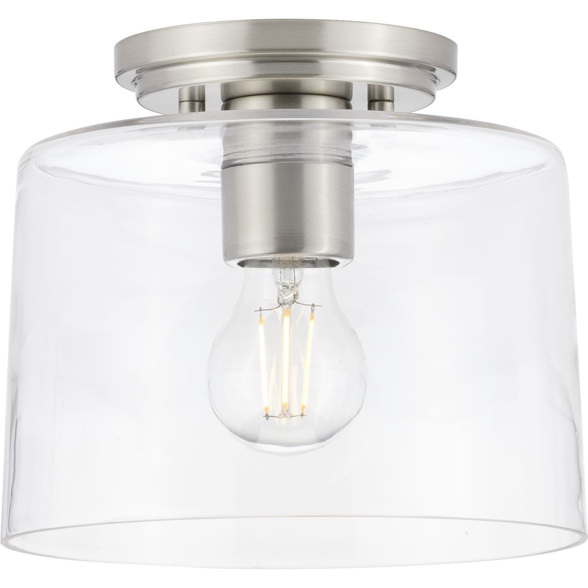 PROGRESS LIGHTING P350213-009 Brushed Nickel Adley Collection One-Light Brushed Nickel Clear Glass New Traditional Flush Mount Light