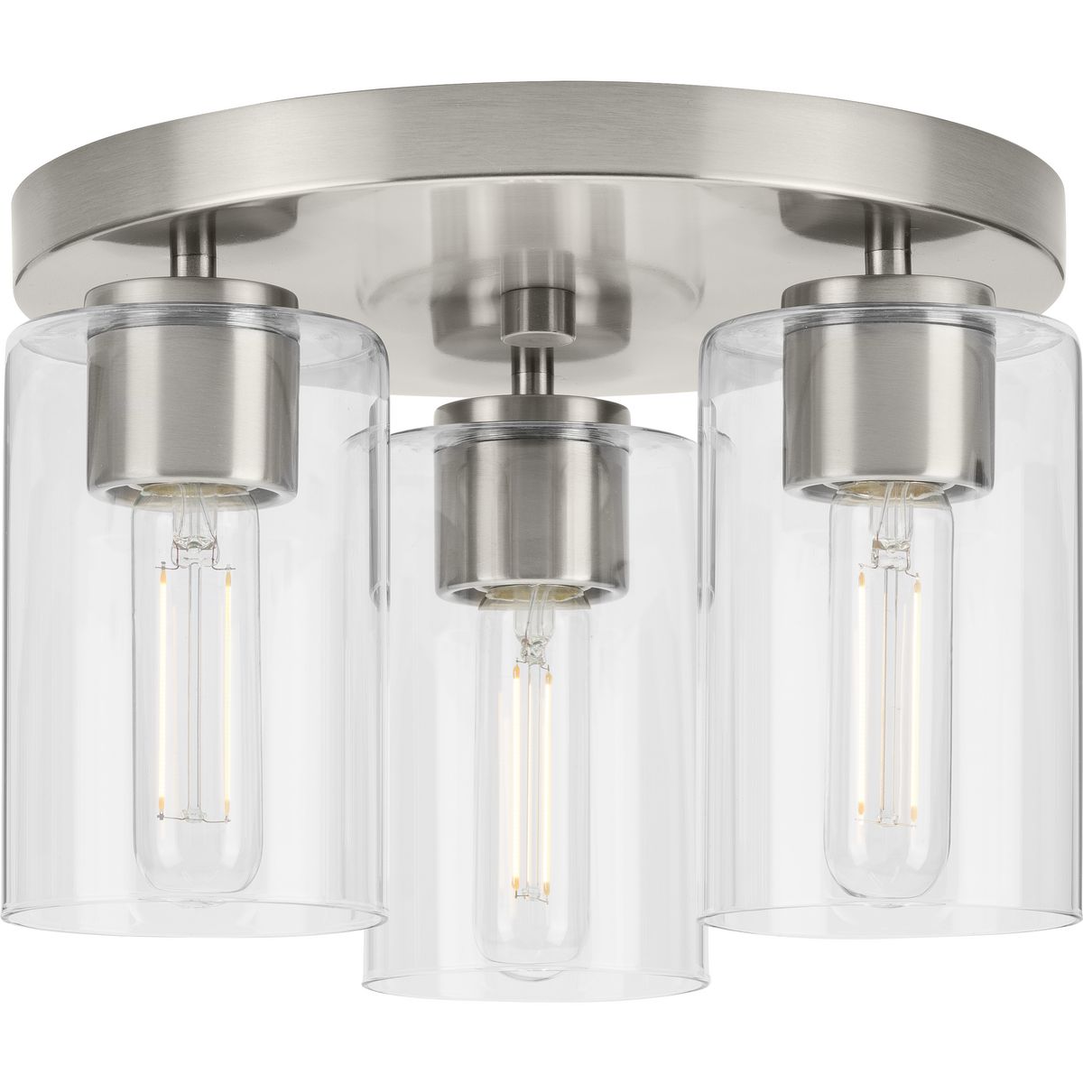PROGRESS LIGHTING P350237-009 Brushed Nickel Cofield Collection 12 in. Three-Light Brushed Nickel Transitional Flush Mount