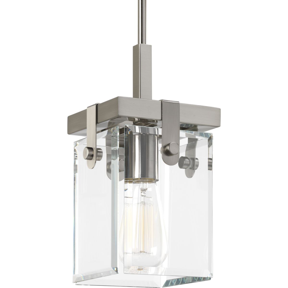 PROGRESS LIGHTING P500073-009 Brushed Nickel Glayse Collection One-Light Brushed Nickel Clear Glass Luxe Pendant Light