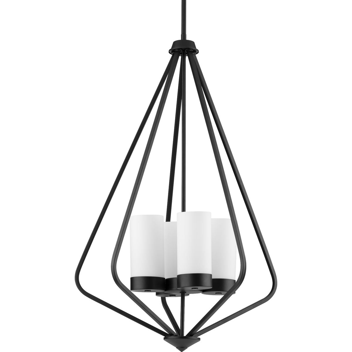 PROGRESS LIGHTING P500305-031 Matte Black Elevate Collection Four-Light Matte Black and Etched White Glass Modern Style Hanging Pendant Light