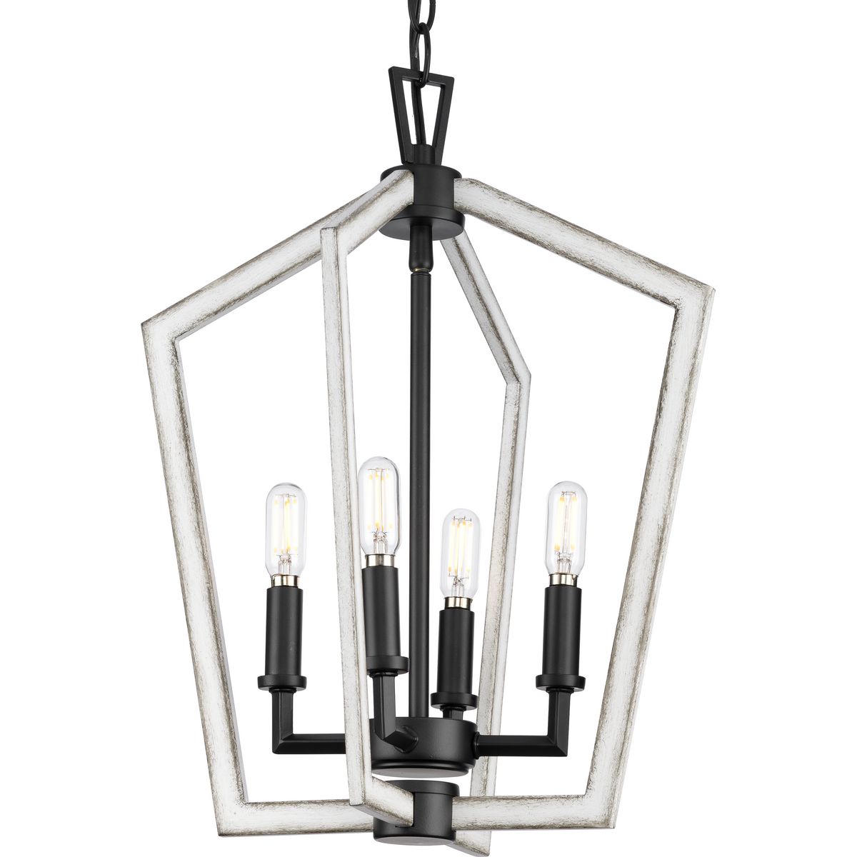 PROGRESS LIGHTING P500377-31M Matte Black Galloway Collection Four-Light 18" Matte Black Modern Farmhouse Chandelier with Distressed White Accents