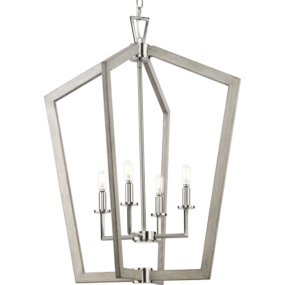 PROGRESS LIGHTING P500378-009 Brushed Nickel Galloway Collection Four-Light 30" Brushed Nickel Modern Farmhouse Foyer Light with Grey Washed Oak Accents