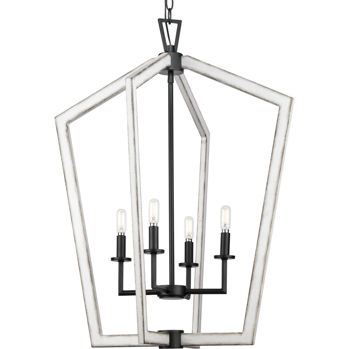 PROGRESS LIGHTING P500378-31M Matte Black Galloway Collection Four-Light 30" Matte Black Modern Farmhouse Foyer Light with Distressed White Accents for