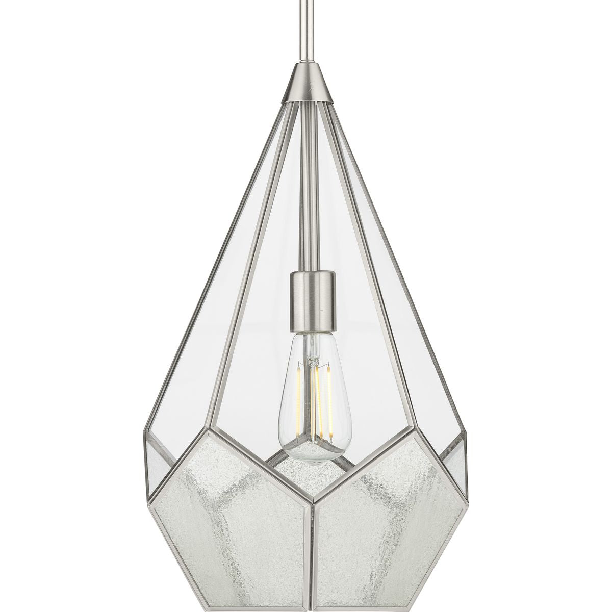 PROGRESS LIGHTING P5319-09 Brushed Nickel Cinq Collection One-Light Brushed Nickel Clear Glass Global Pendant Light