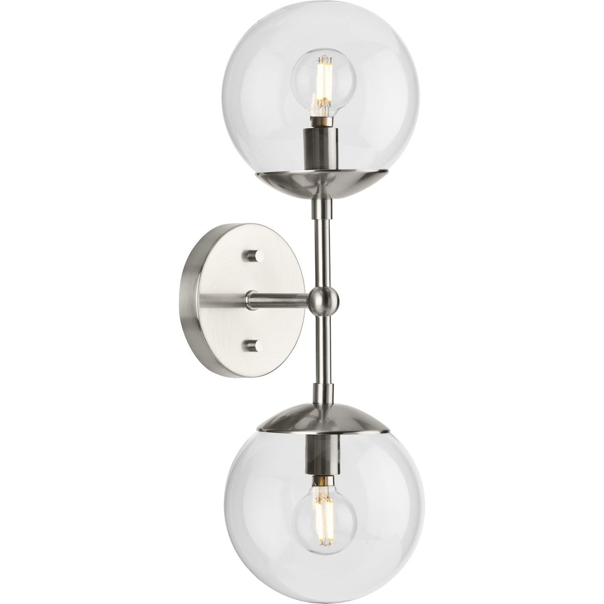 PROGRESS LIGHTING P710114-009 Brushed Nickel Atwell Collection Two-Light Brushed Nickel Mid-Century Modern Wall Sconce