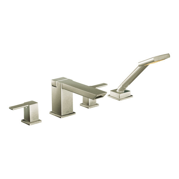 MOEN TS904BN 90 Degree Brushed Nickel Two-Handle Roman Tub Faucet Includes Hand Shower