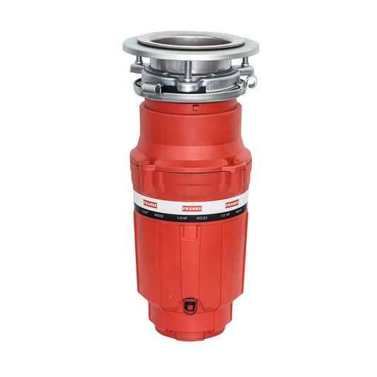 FRANKE WDJ33 1/3 Horse Power Compact Waste Disposer Continuous Feed Torque Master 2400 RPM Jam-Resistant DC Motor in Red/Chrome