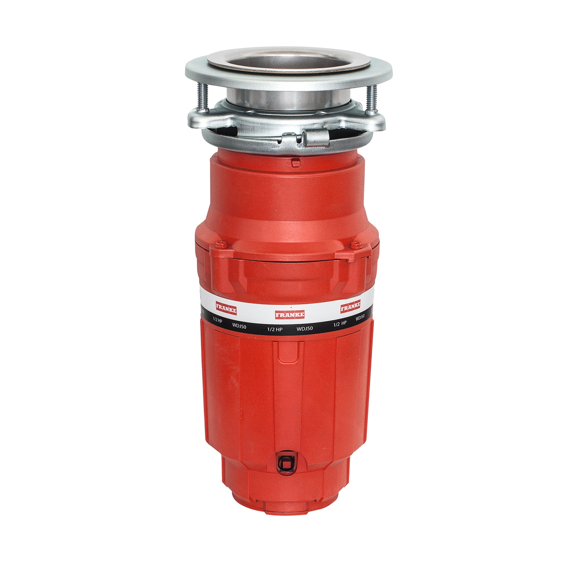 FRANKE WDJ50 1/2 Horse Power Compact Waste Disposer Continuous Feed Torque Master 2600 RPM Jam-Resistant DC Motor in Red/Chrome