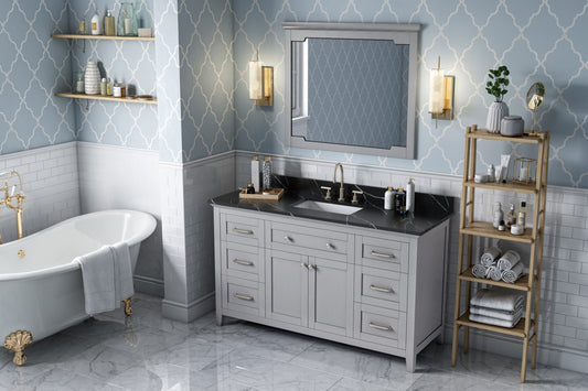 JEFFREY ALEXANDER VKITCHA60SGRBQR 60" Grey Chatham Vanity, Calacatta Black Quartz Vanity Top, undermount rectangle bowl