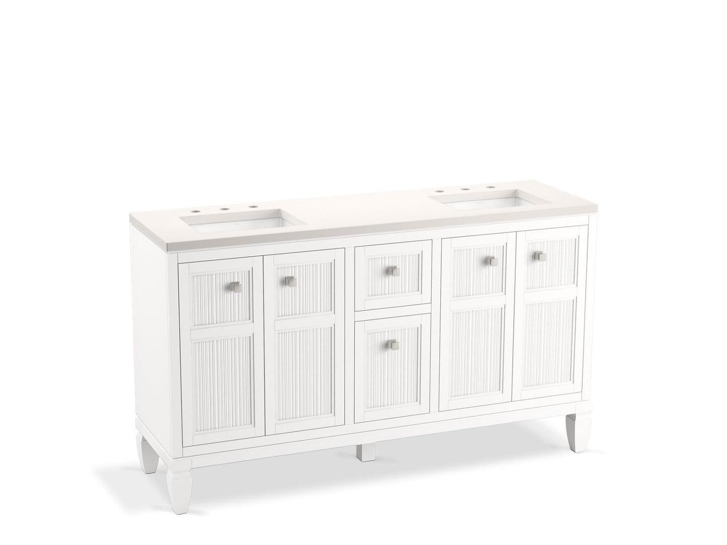KOHLER K-33539-ASB-0 Hearthaven 60" Bathroom Vanity Cabinet With Sinks And Quartz Top In White