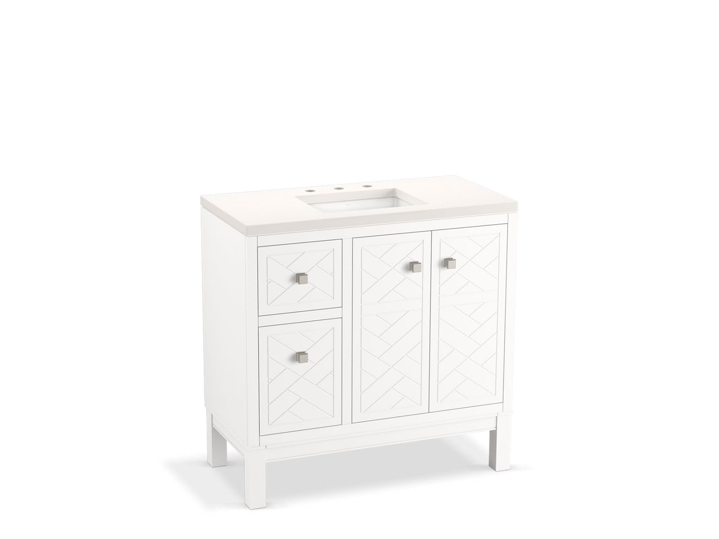 KOHLER K-33531-ASB-0 Beauxline 36" Bathroom Vanity Cabinet With Sink And Quartz Top In White