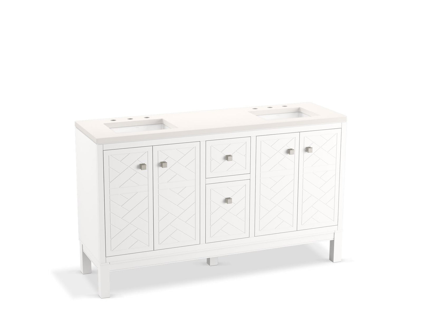 KOHLER K-33532-ASB-0 Beauxline 60" Bathroom Vanity Cabinet With Sinks And Quartz Top In White