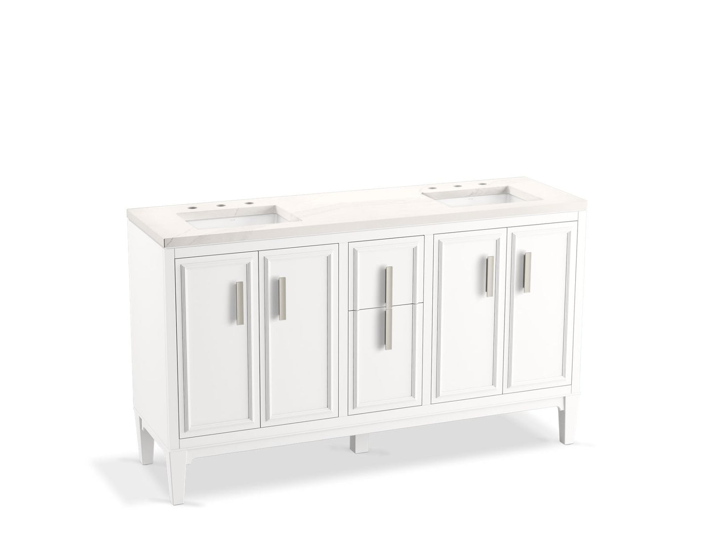 KOHLER K-33547-ASB-0 Southerk 60" Bathroom Vanity Cabinet With Sinks And Quartz Top In White