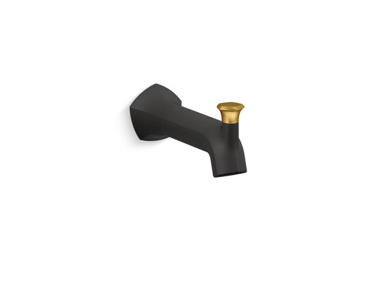 KOHLER K-27023-BMB Occasion Wall-Mount Bath Spout With Straight Design And Diverter In Matte Black with Moderne Brass