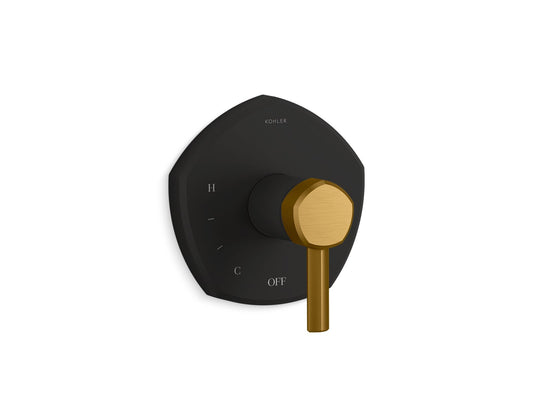 KOHLER K-TS27043-4-BMB Occasion Rite-Temp Valve Trim With Lever Handle In Matte Black with Moderne Brass