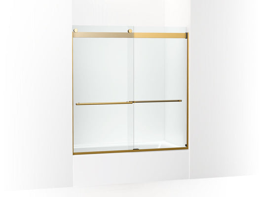 KOHLER K-702420-L-2MB Levity Plus Frameless Sliding Bath Door, 61-9/16" H X 56-5/8 - 59-5/8" W, With 5/16"-Thick Crystal Clear Glass In Vibrant Brushed Moderne Brass