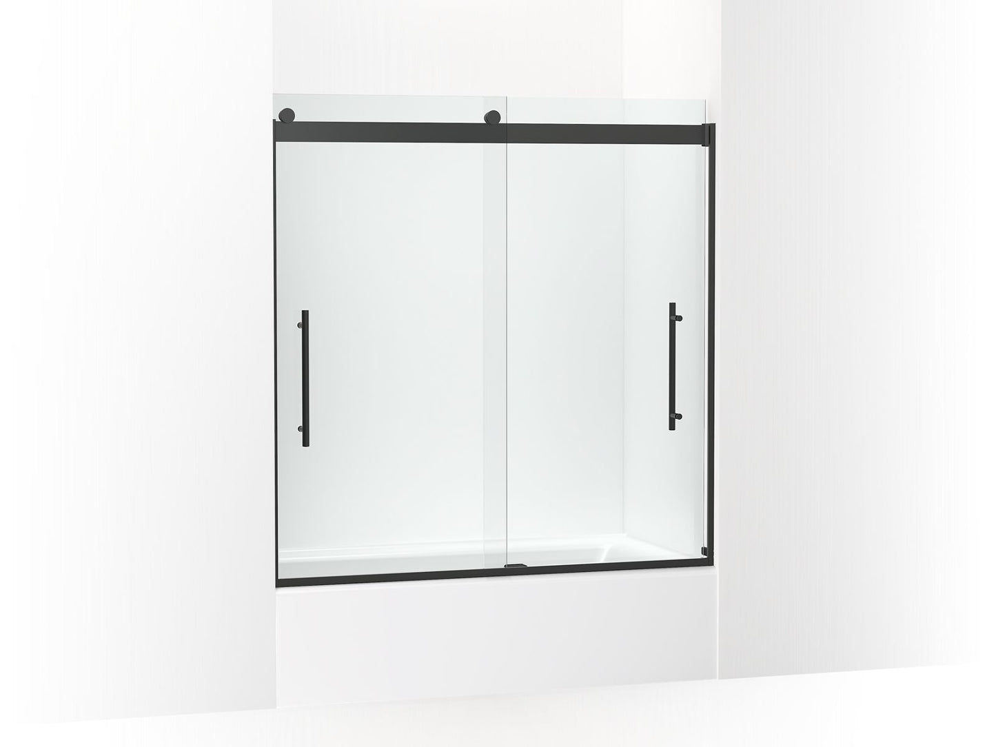 KOHLER K-702419-L-BL Levity Plus Frameless Sliding Bath Door, 61-9/16" H X 56-5/8 - 59-5/8" W, With 5/16"-Thick Crystal Clear Glass In Matte Black