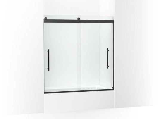 KOHLER K-702419-L-BL Levity Plus Frameless Sliding Bath Door, 61-9/16" H X 56-5/8 - 59-5/8" W, With 5/16"-Thick Crystal Clear Glass In Matte Black