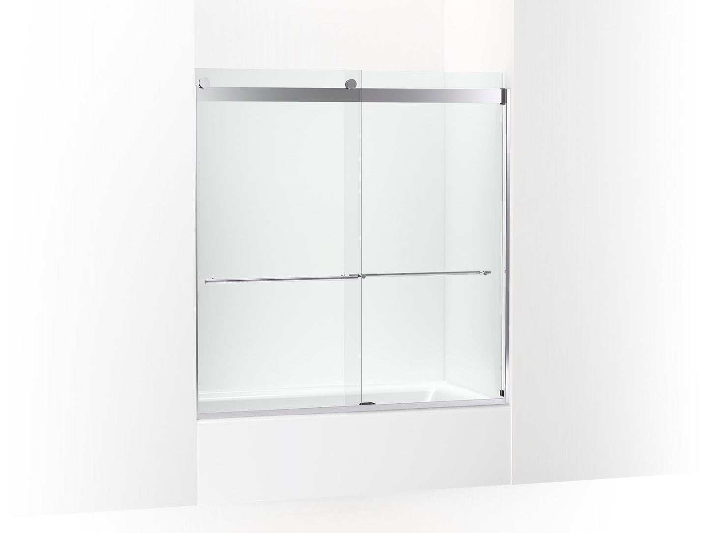 KOHLER K-702420-L-SHP Levity Plus Frameless Sliding Bath Door, 61-9/16" H X 56-5/8 - 59-5/8" W, With 5/16"-Thick Crystal Clear Glass In Bright Polished Silver