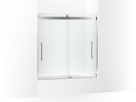 KOHLER K-702419-L-SHP Levity Plus Frameless Sliding Bath Door, 61-9/16" H X 56-5/8 - 59-5/8" W, With 5/16"-Thick Crystal Clear Glass In Bright Polished Silver