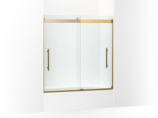 KOHLER K-702419-L-2MB Levity Plus Frameless Sliding Bath Door, 61-9/16" H X 56-5/8 - 59-5/8" W, With 5/16"-Thick Crystal Clear Glass In Vibrant Brushed Moderne Brass