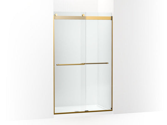 KOHLER K-702422-L-2MB Levity Plus Frameless Sliding Shower Door, 77-9/16" H X 44-5/8 - 47-5/8" W, With 5/16"-Thick Crystal Clear Glass In Vibrant Brushed Moderne Brass