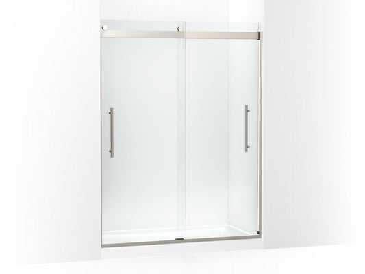 KOHLER K-702423-L-BNK Levity Plus Frameless Sliding Shower Door, 77-9/16" H X 56-5/8 - 59-5/8" W, With 5/16"-Thick Crystal Clear Glass In Anodized Brushed Nickel