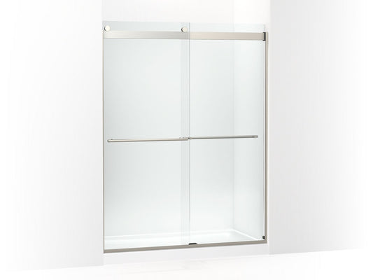 KOHLER K-702424-L-BNK Levity Plus Frameless Sliding Shower Door, 77-9/16" H X 56-5/8 - 59-5/8" W, With 5/16"-Thick Crystal Clear Glass In Anodized Brushed Nickel