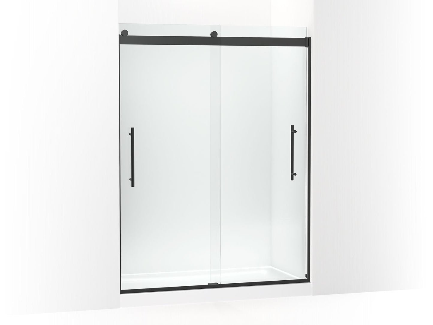 KOHLER K-702423-L-BL Levity Plus Frameless Sliding Shower Door, 77-9/16" H X 56-5/8 - 59-5/8" W, With 5/16"-Thick Crystal Clear Glass In Matte Black