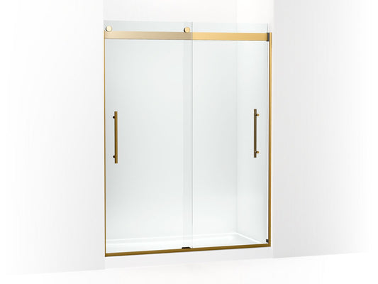 KOHLER K-702423-L-2MB Levity Plus Frameless Sliding Shower Door, 77-9/16" H X 56-5/8 - 59-5/8" W, With 5/16"-Thick Crystal Clear Glass In Vibrant Brushed Moderne Brass