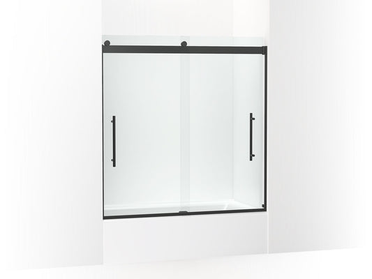 KOHLER K-702425-L-BL Levity Plus Frameless Sliding Bath Door, 61-9/16" H X 56-5/8 - 59-5/8" W, With 3/8"-Thick Crystal Clear Glass In Matte Black