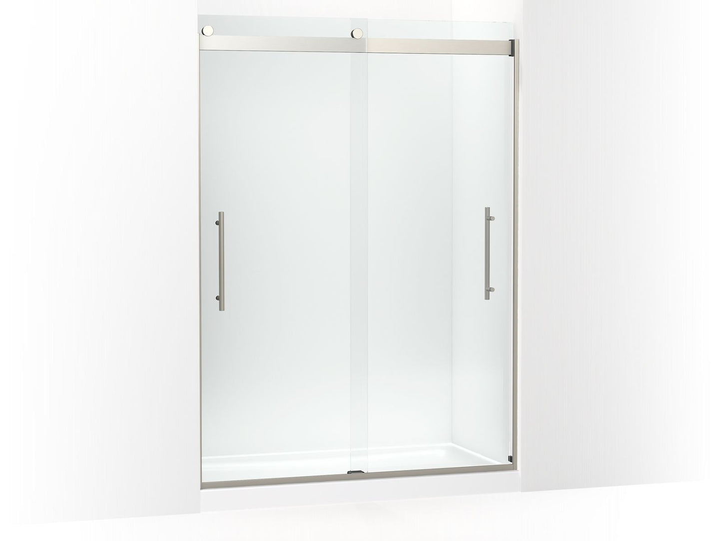 KOHLER K-702429-L-BNK Levity Plus Frameless Sliding Shower Door, 81-5/8" H X 56-5/8 - 59-5/8" W, With 3/8"-Thick Crystal Clear Glass In Anodized Brushed Nickel