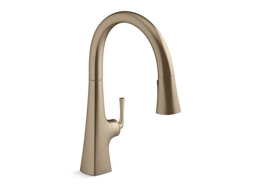 KOHLER K-22068-BV Graze Touchless Pull-Down Kitchen Sink Faucet With Three-Function Sprayhead In Vibrant Brushed Bronze
