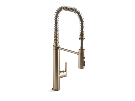 KOHLER K-24982-BV Purist Semi-Professional Kitchen Sink Faucet With Three-Function Sprayhead In Vibrant Brushed Bronze