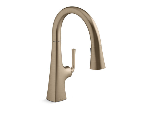 KOHLER K-22063-BV Graze Pull-Down Kitchen Sink Faucet With Three-Function Sprayhead In Vibrant Brushed Bronze