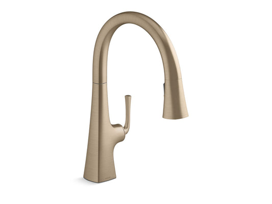KOHLER K-22062-BV Graze Pull-Down Kitchen Sink Faucet With Three-Function Sprayhead In Vibrant Brushed Bronze