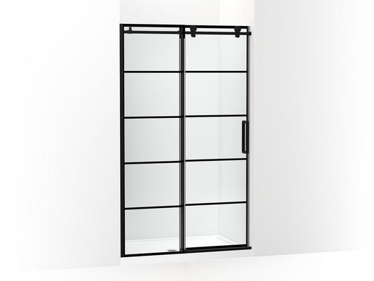 KOHLER K-701695-G79-BL Composed Sliding Shower Door, 78" H X 44-1/8 - 47-7/8" W, With 3/8" Thick Crystal Clear Glass With Rectangular Grille Pattern In Matte Black