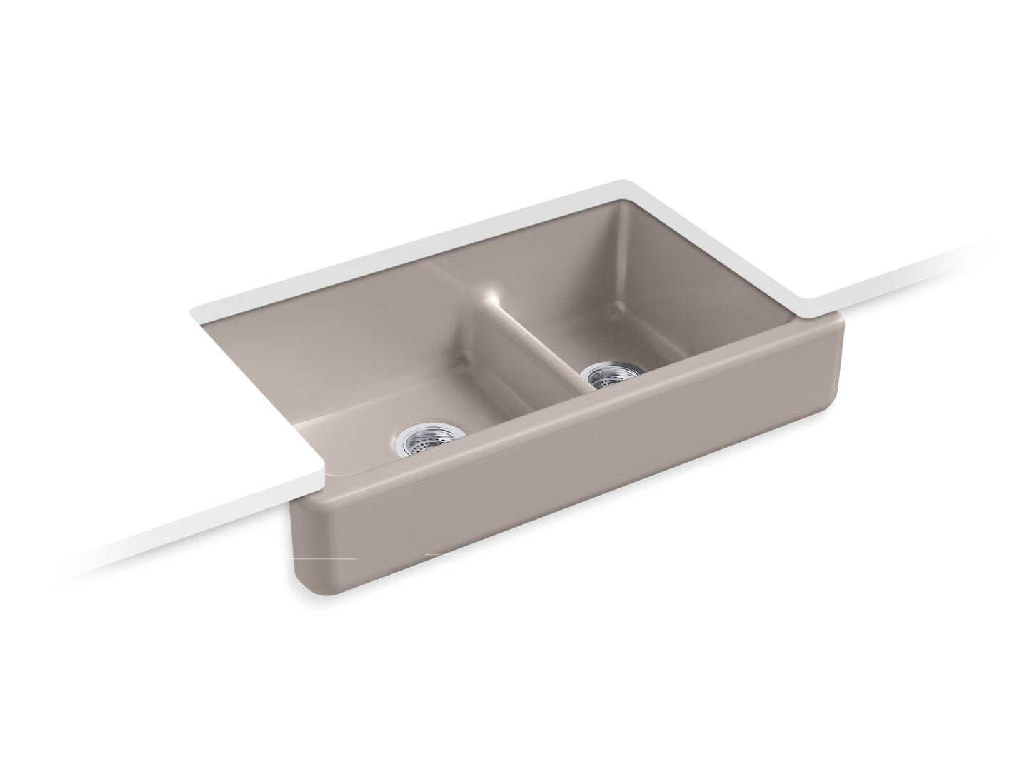 KOHLER K-6426-TRF Whitehaven Smart Divide 35-1/2" Undermount Double-Bowl Farmhouse Kitchen Sink With Short Apron In Truffle
