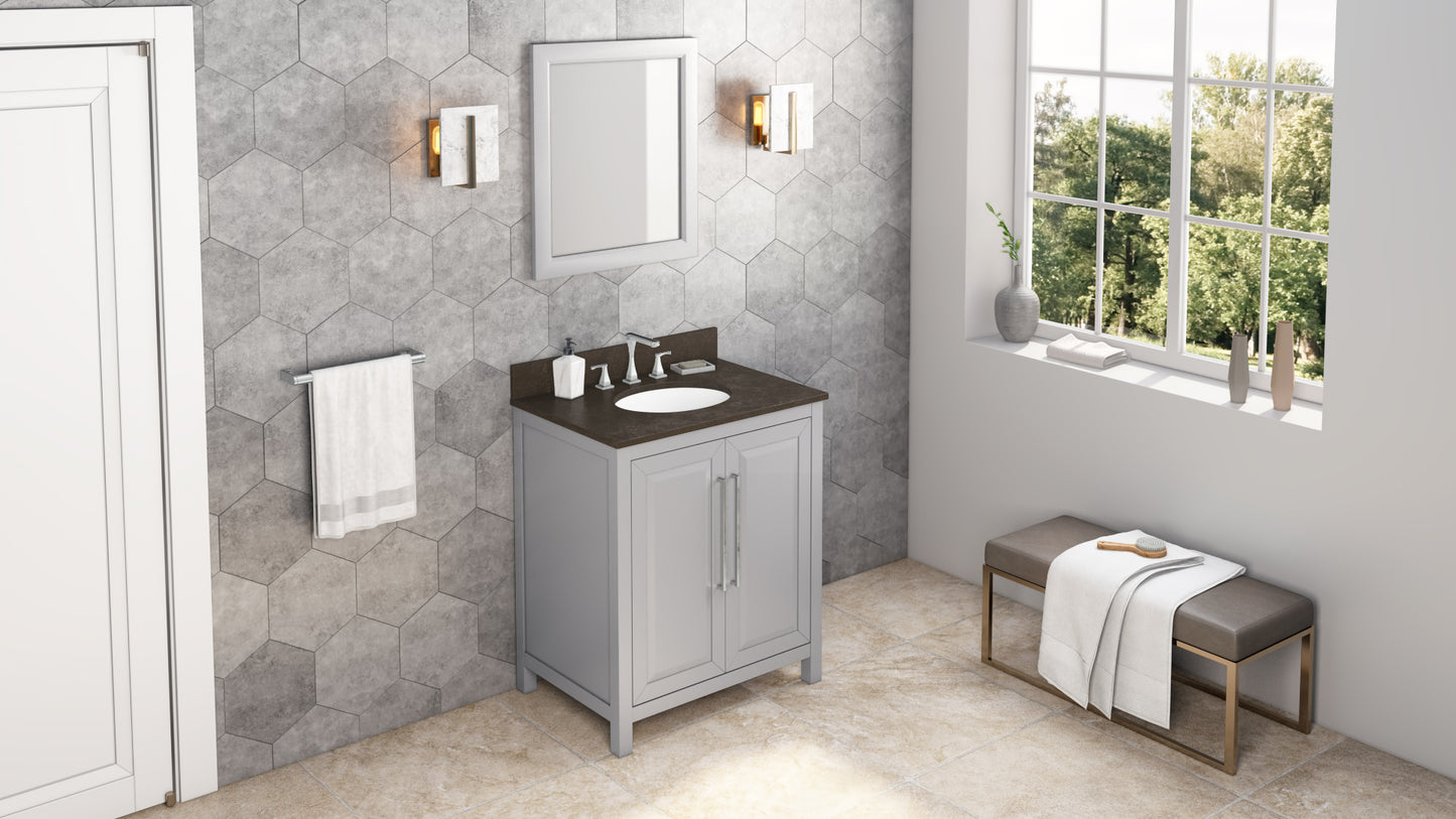 JEFFREY ALEXANDER VKITCAD30GRLSO 30" Grey Cade Vanity, Blue Limestone Vanity Top, undermount oval bowl