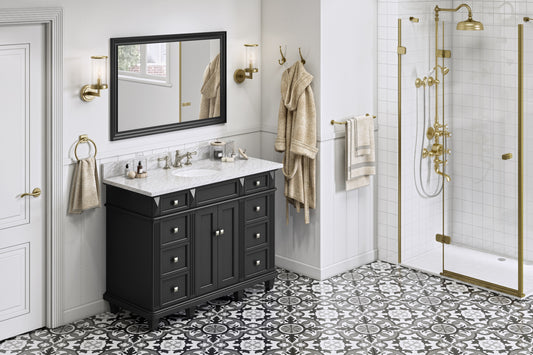 JEFFREY ALEXANDER VKITDOU48BKWCO 48" Black Douglas Vanity, White Carrara Marble Vanity Top, undermount oval bowl