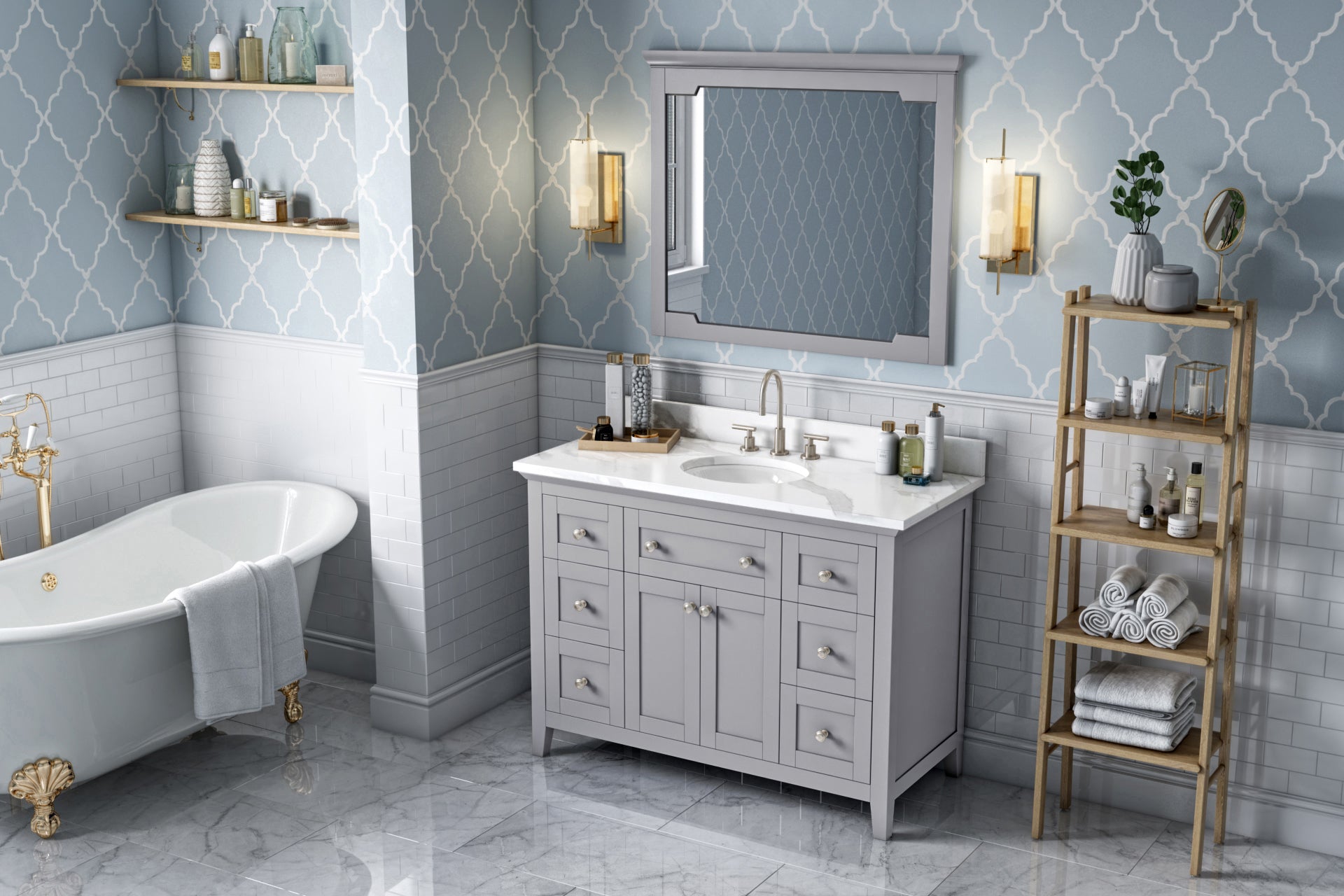 JEFFREY ALEXANDER VKITCHA48GRCQO 48" Grey Chatham Vanity, Calacatta Vienna Quartz Vanity Top, undermount oval bowl