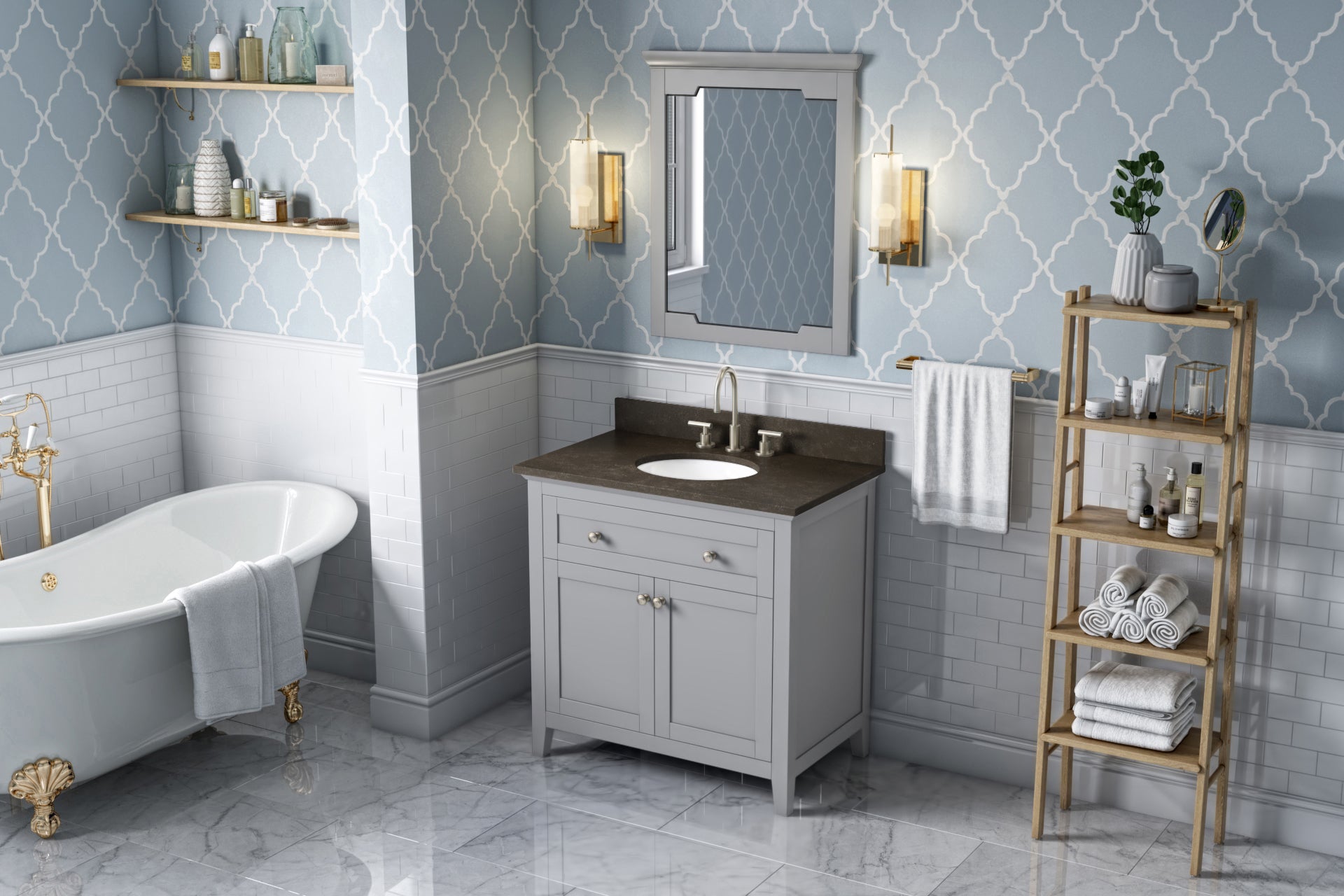 JEFFREY ALEXANDER VKITCHA36GRLSO 36" Grey Chatham Vanity, Blue Limestone Vanity Top, undermount oval bowl