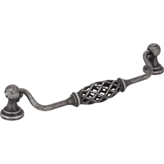 JEFFREY ALEXANDER 749-160SIM 160 mm Center-to-Center Distressed Antique Silver Birdcage Tuscany Drop & Ring Pull