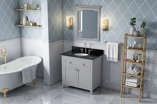 JEFFREY ALEXANDER VKITCHA36GRBQO 36" Grey Chatham Vanity, Calacatta Black Quartz Vanity Top, undermount oval bowl