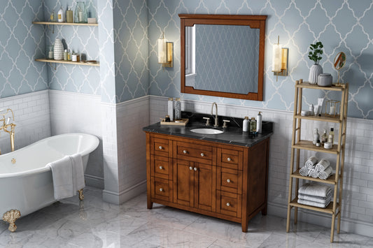 JEFFREY ALEXANDER VKITCHA48CHBQO 48" Chocolate Chatham Vanity, Calacatta Black Quartz Vanity Top, undermount oval bowl