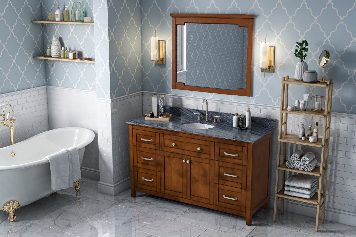 JEFFREY ALEXANDER VKITCHA60SCHMGO 60" Chocolate Chatham Vanity, Grey Marble Vanity Top, undermount oval bowl